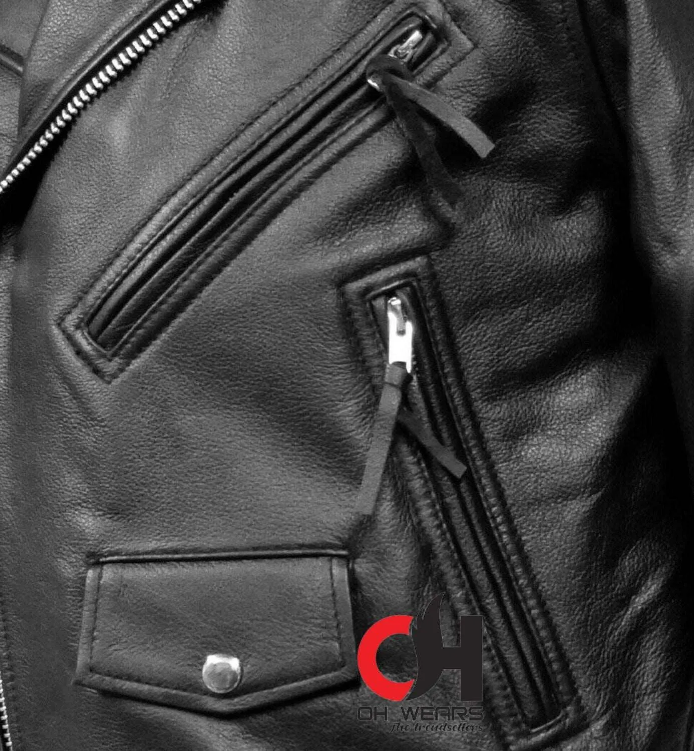 Black Motorcycle Cowhide Leather Biker Jacket