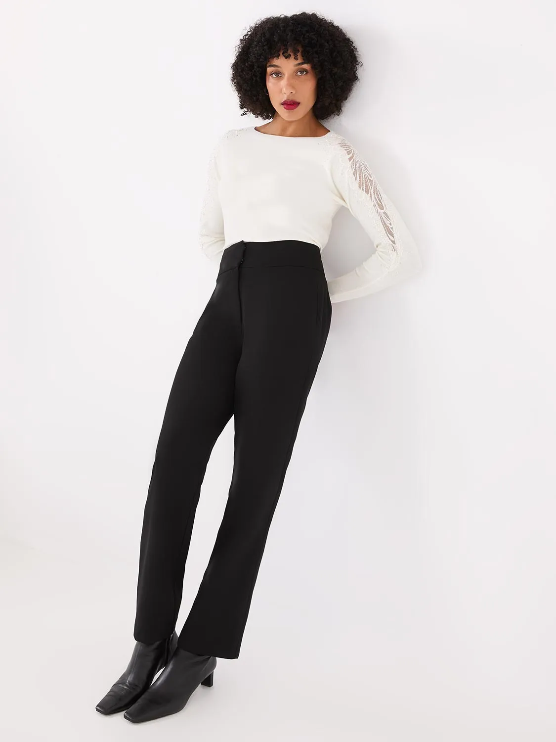 Boat Neck Sweater With Embellished Sleeves